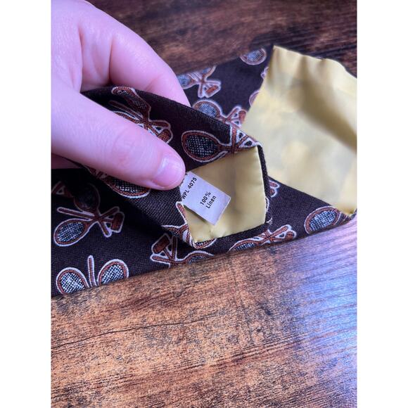 1970s Resilio Brown Orange Tennis Croquet Sports Academic Old Money Linen Tie - Picture 7 of 10